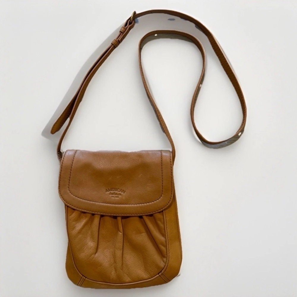 American Leather Company Crossbody Purse Bag Tan Brown Soft Leather Travel Small